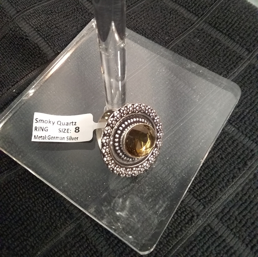 Smokey Quartz German Silver size 8 ring 925